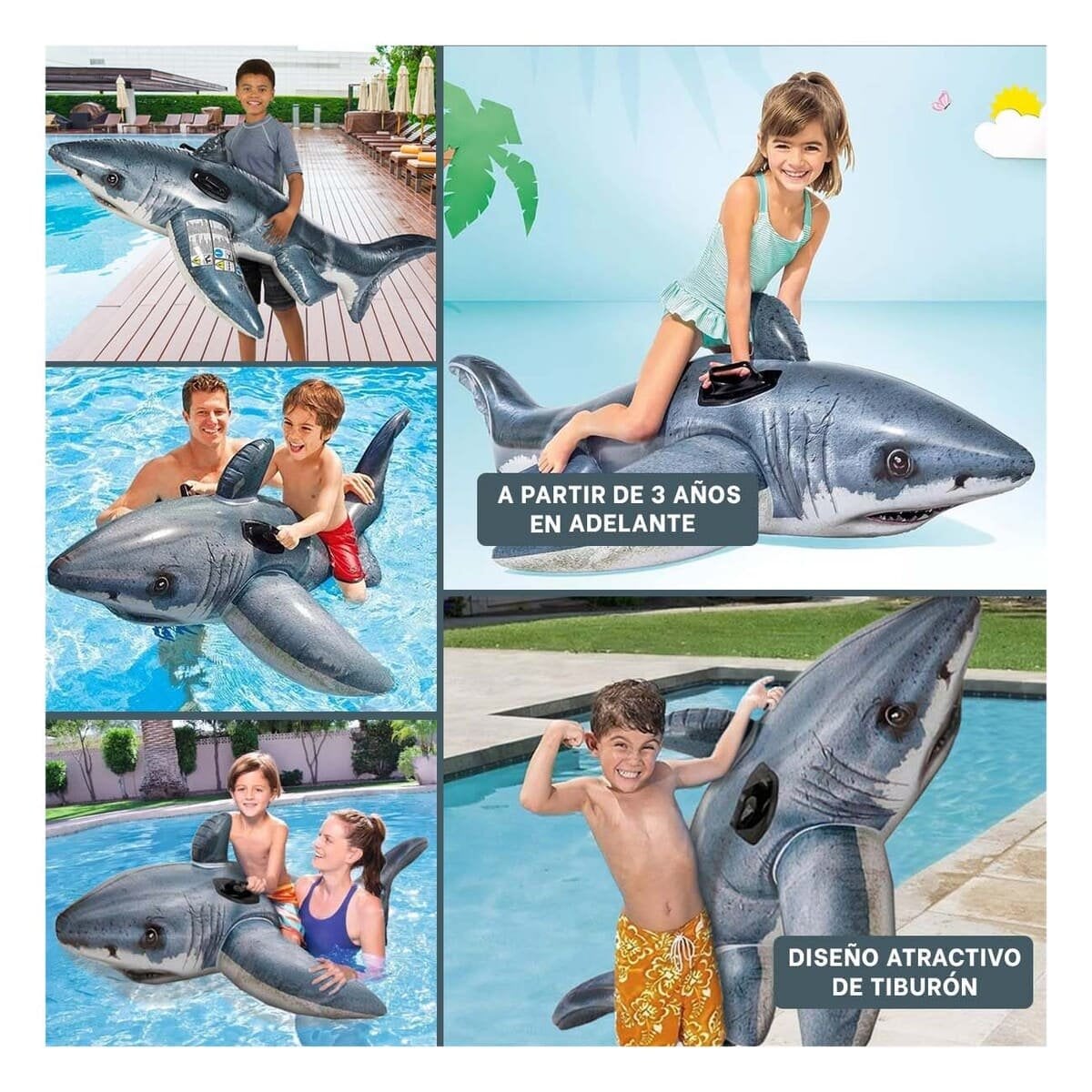 FLOTANTE GRANDE TIBURON 173 X 107 CM PARA PISCINA Y+POST IT - 1