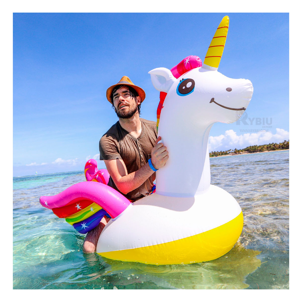 FLOTANTE INFLABLE DE UNICORNIO Y+REGALO LIGAS PARA PEINAR - 4