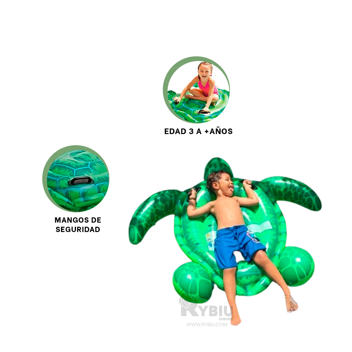 INFLABLE SENCILLO Y COMODO DE TORTUGA VERDE Y+GIFT STICKERS - 2