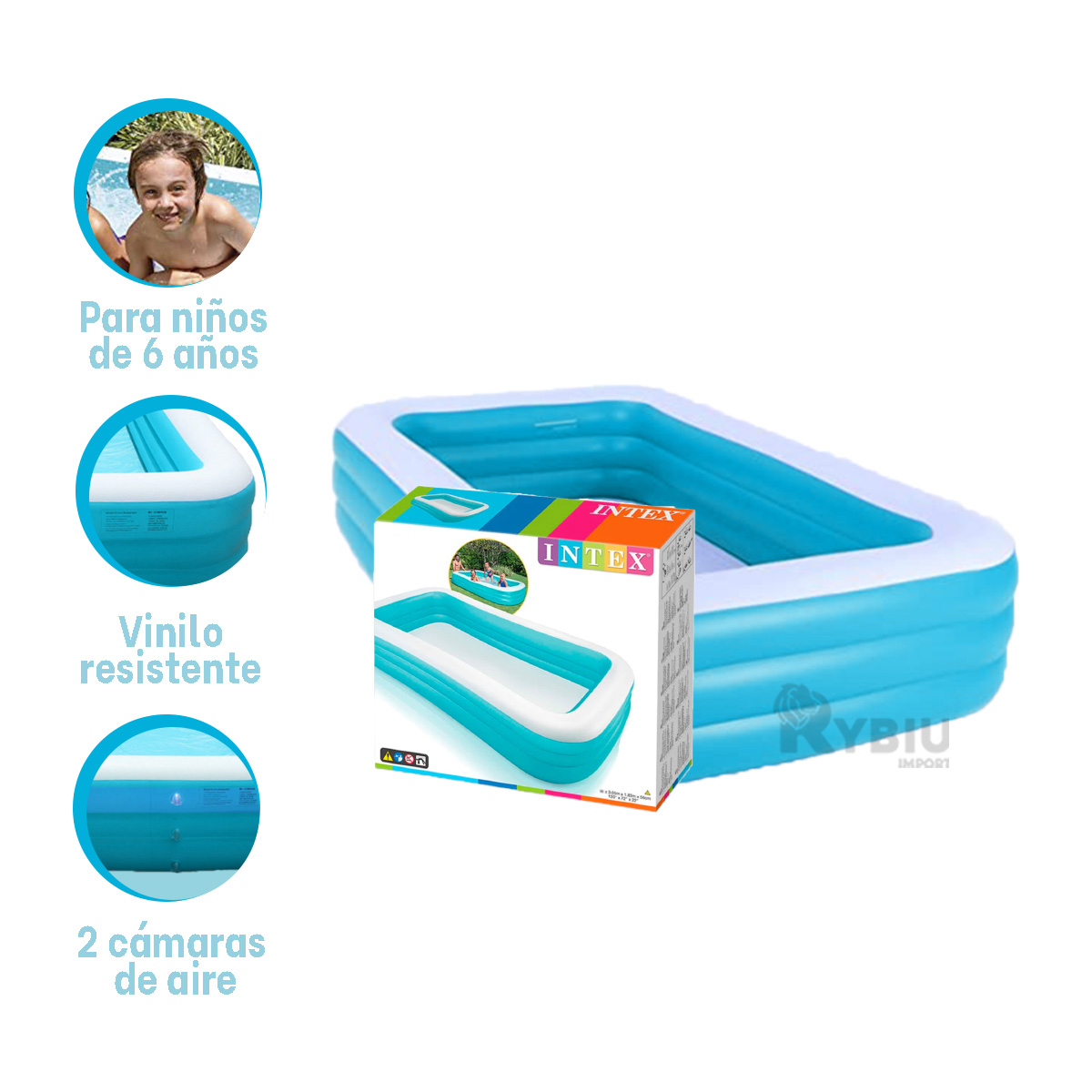 PILETA RECREATIVA TONO CELESTE Y+REGALO LIGAS PARA PEINAR - 1