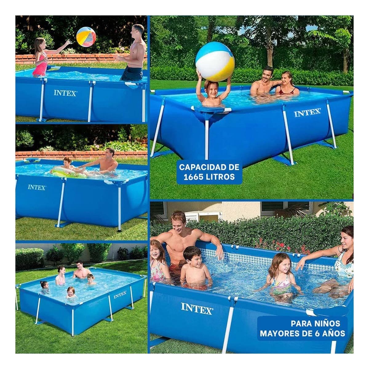 ALBERCA RECTANGULAR PARANTE GRANDE 220X150X60 CM PARA USO FAMILIAR Y+LIGAS REGALO - 5
