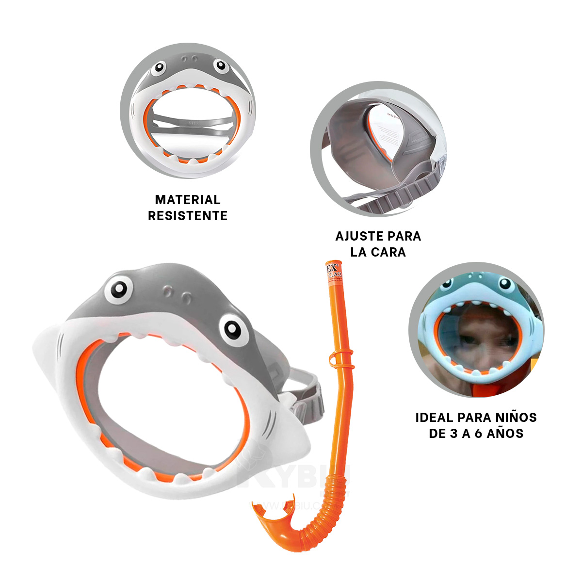 KIT NATACIÓN RYBIU 55944 JUEGOS EL AGUA DISEÑO TIBURON + GIFT STICKERS - 1