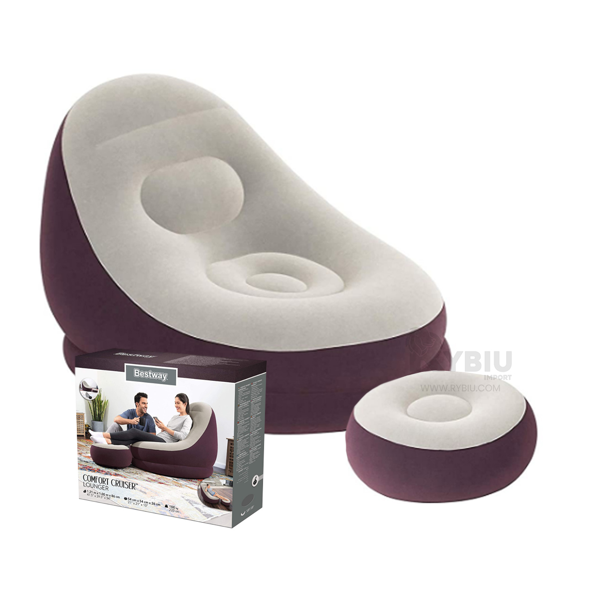 SOFA RYBIU DE MONTAJE RAPIDO DE GUINDA OSCURO + PAPEL DE REGALO - 2