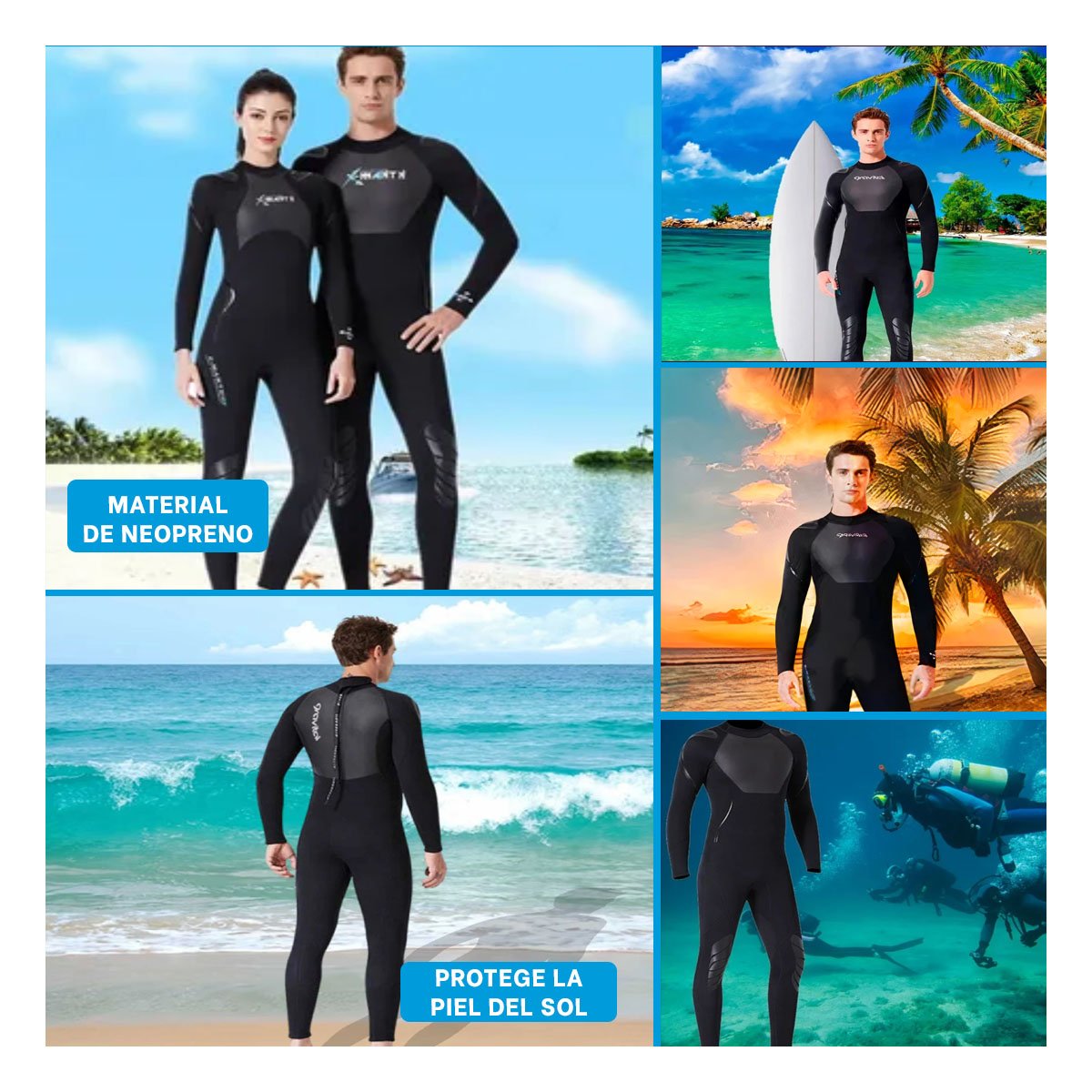 TRAJE BAÑO NATACIÓN HOMBRE RYBIU 61130-H 3.3MM NEGRO ACTIVIDAD FISICA + POST-IT ADHESIVOS - 5