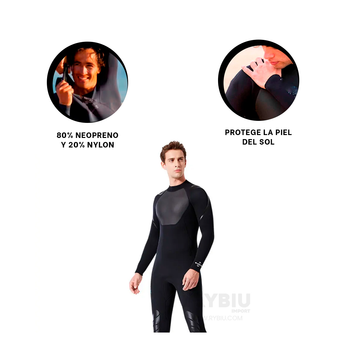 TRAJE BAÑO NATACIÓN HOMBRE RYBIU 61130-H 3.3MM NEGRO ADAPTABLE Y FUNCIONAL + PAPEL REGALO - 2