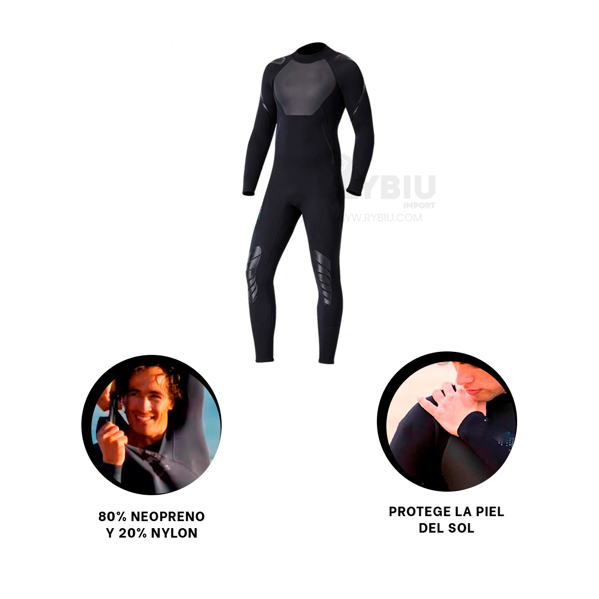TRAJE BAÑO NATACIÓN HOMBRE RYBIU 61130-H 3.3MM NEGRO ADAPTABLE Y FUNCIONAL + PAPEL REGALO - 3