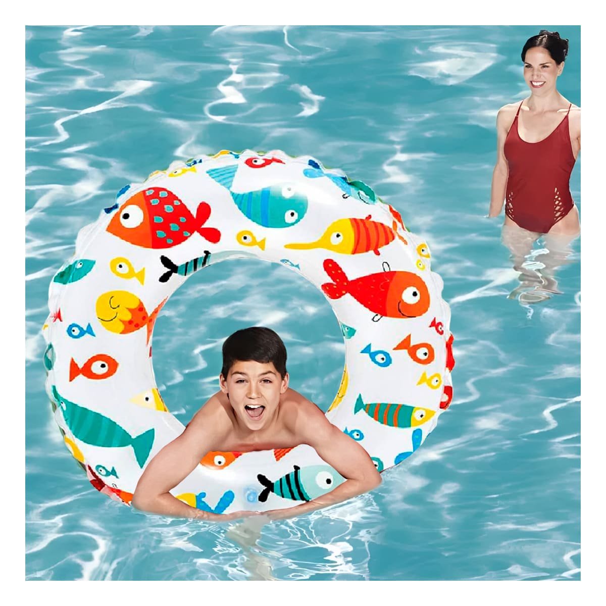 FLOTADOR CIRCULAR DE 61 CM CON DISENO ALEGRE DE PEZ PARA PISCINA Y+LIGAS REGALO - 2