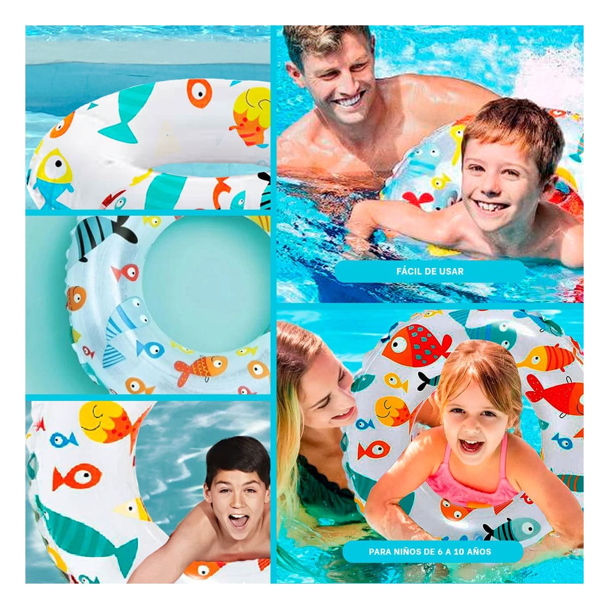 FLOTADOR CIRCULAR DE 61 CM CON DISENO ALEGRE DE PEZ PARA PISCINA Y+LIGAS REGALO - 5