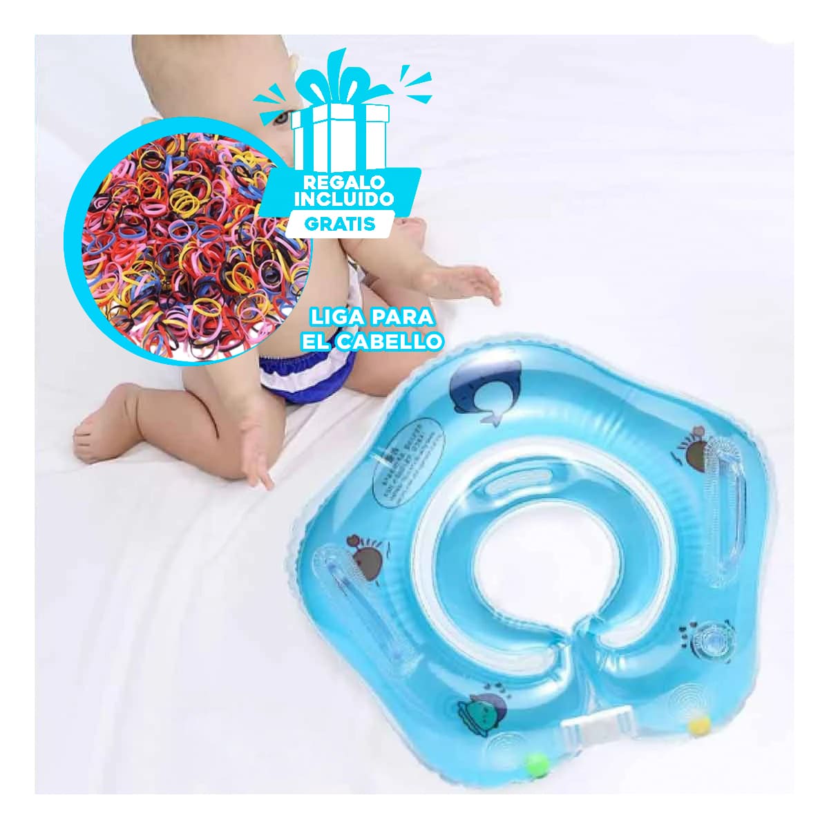ARTICULO DE AGUA INFLABLE CELESTE Y+REGALO LIGAS PARA PEINAR - 1