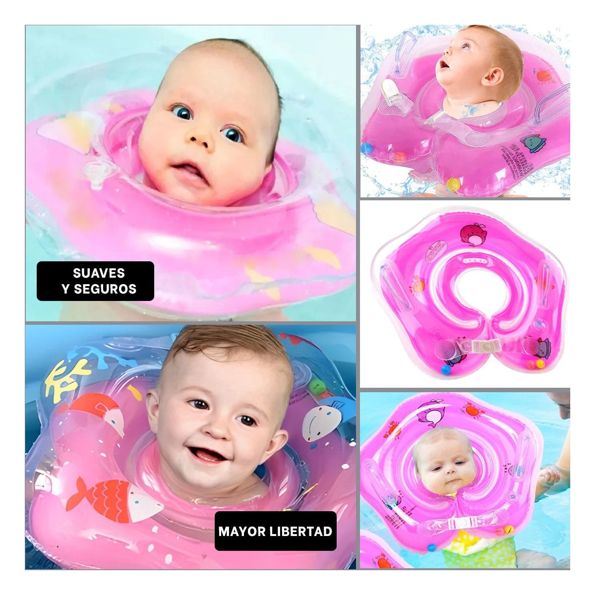 FLOTADOR ACUATICO DE CUELLO ROSADO PARA BEBE DE 66 X 44 CM Y+LIGAS REGALO - 5