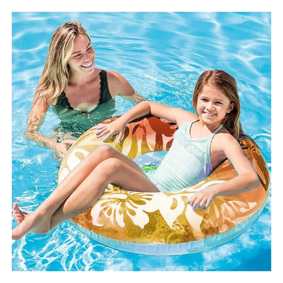 FLOTADOR CIRCULAR ANARANJADO DE 91 CM CON DISENO FLORAL MARINO PARA PISCINA Y+LIGAS REGALO - 1