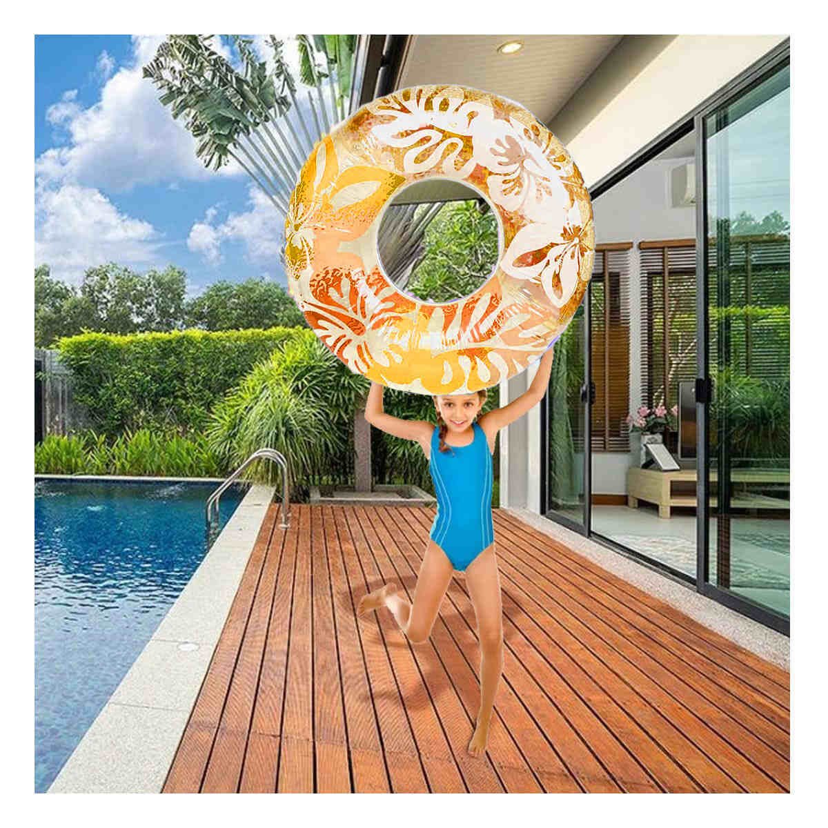 FLOTADOR CIRCULAR ANARANJADO DE 91 CM CON DISENO FLORAL MARINO PARA PISCINA Y+LIGAS REGALO - 2