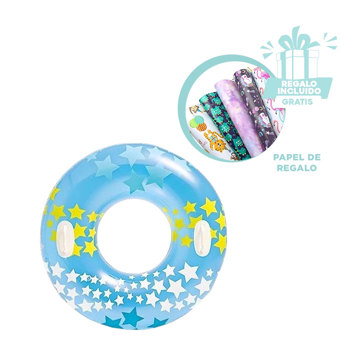 INFLABLE ELEGANTE Y MOVIBLE CELESTE Y+ENVOLTORIO DE REGALO - 1