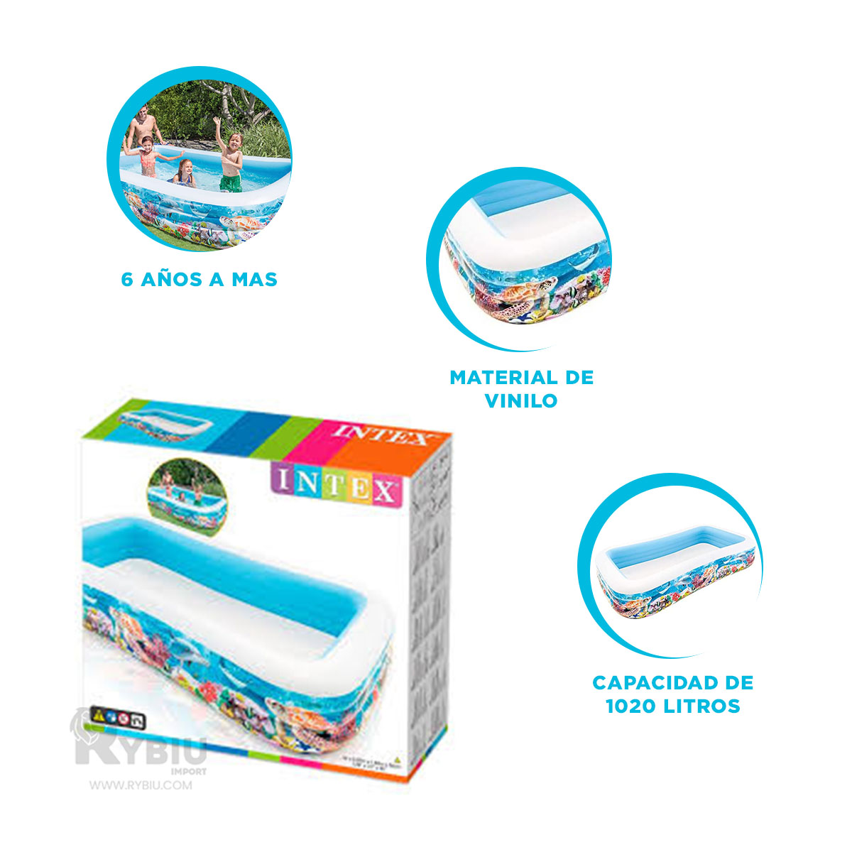 PISCINA RECTANGULAR EN MULTICOLOR Y+PAPEL DE REGALO - 3