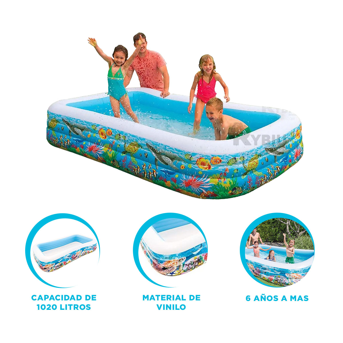 PISCINA RECTANGULAR EN MULTICOLOR Y+PAPEL DE REGALO - 4