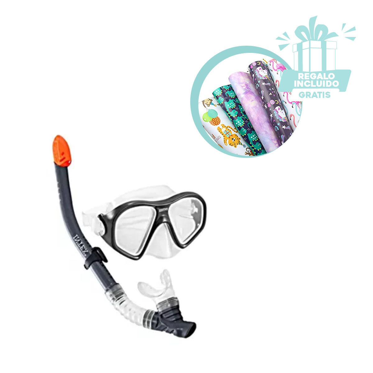 SET ACCESORIOS PISCINAS RYBIU 55657 NEGRO ESPECIAL NADADORES + PAPEL REGALO - 1