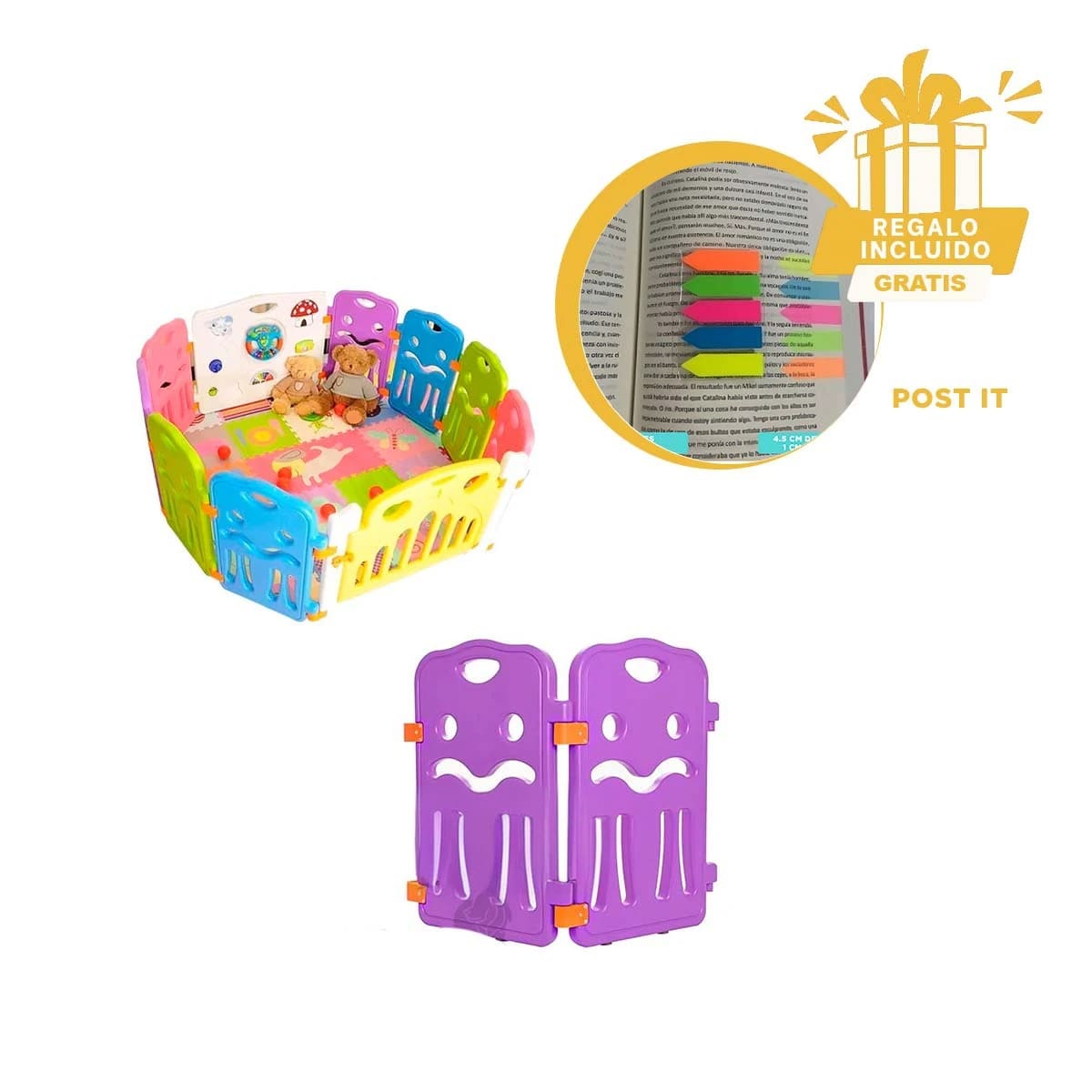 CUNA CORRAL EXPLENDIDA EN MULTICOLOR Y+BANDERITAS ADHESIVAS - 1