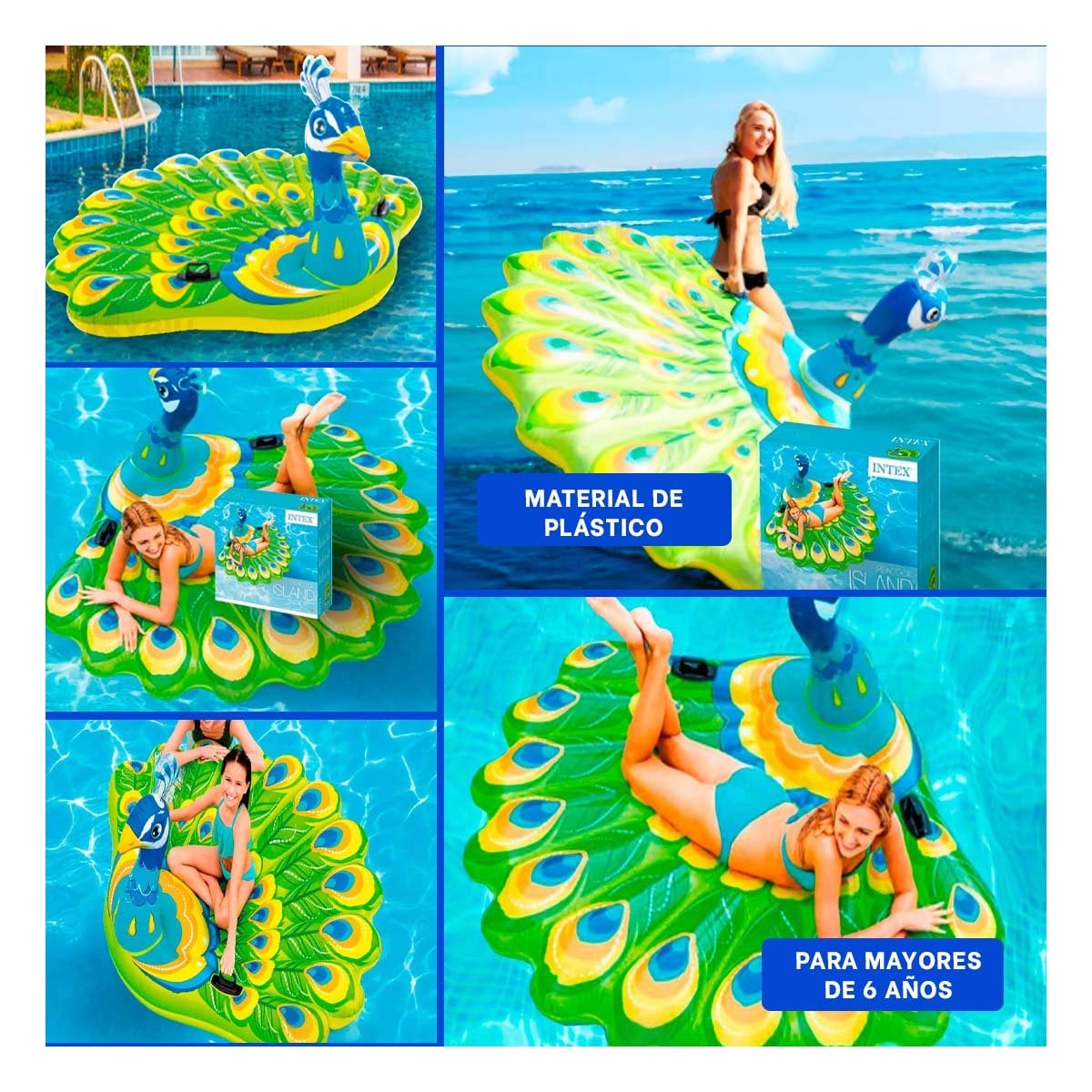 FLOTADOR PARA PISCINA DIVERTIDO PAVO REAL Y COLORIDO Y+POST IT - 1