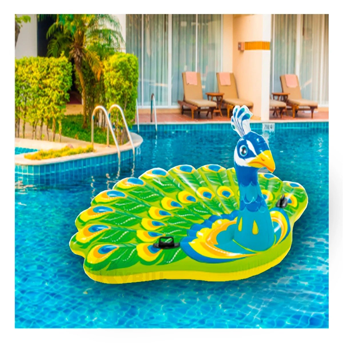 FLOTADOR PARA PISCINA DIVERTIDO PAVO REAL Y COLORIDO Y+POST IT - 3