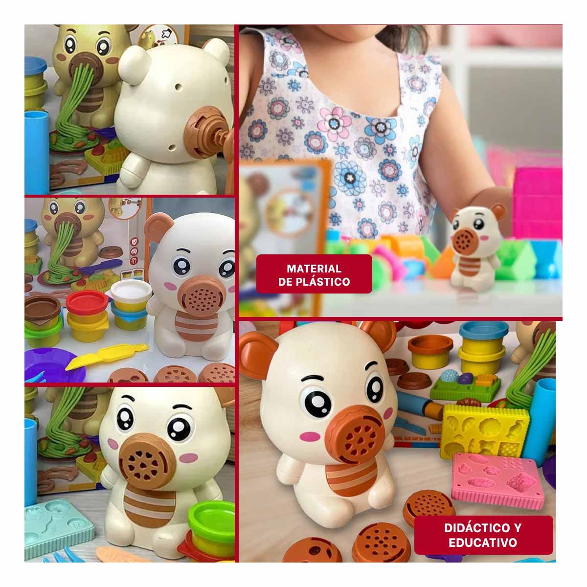 JUEGO INFANTIL DE PLASTILINA CON ACCESORIOS OSO PARA HOGAR CREATIVO Y+PAPEL REGALO - 3