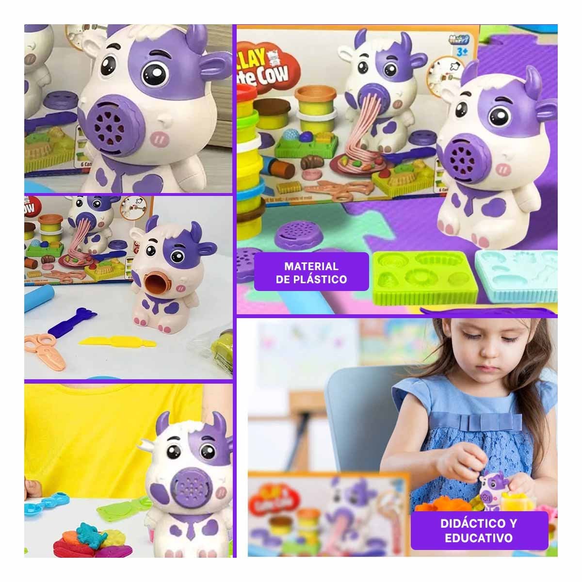 KIT CREATIVO DE PLASTILINA CON ACCESORIOS VACA PARA NINOS EN CASA Y+POST IT - 2