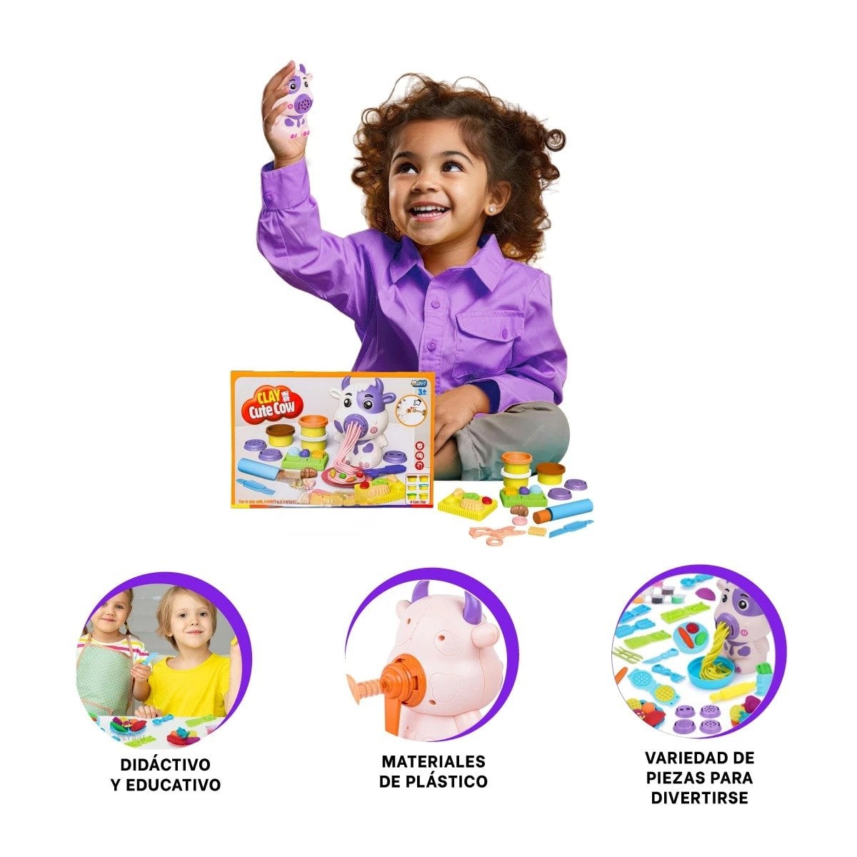 KIT CREATIVO DE PLASTILINA CON ACCESORIOS VACA PARA NINOS EN CASA Y+POST IT - 5