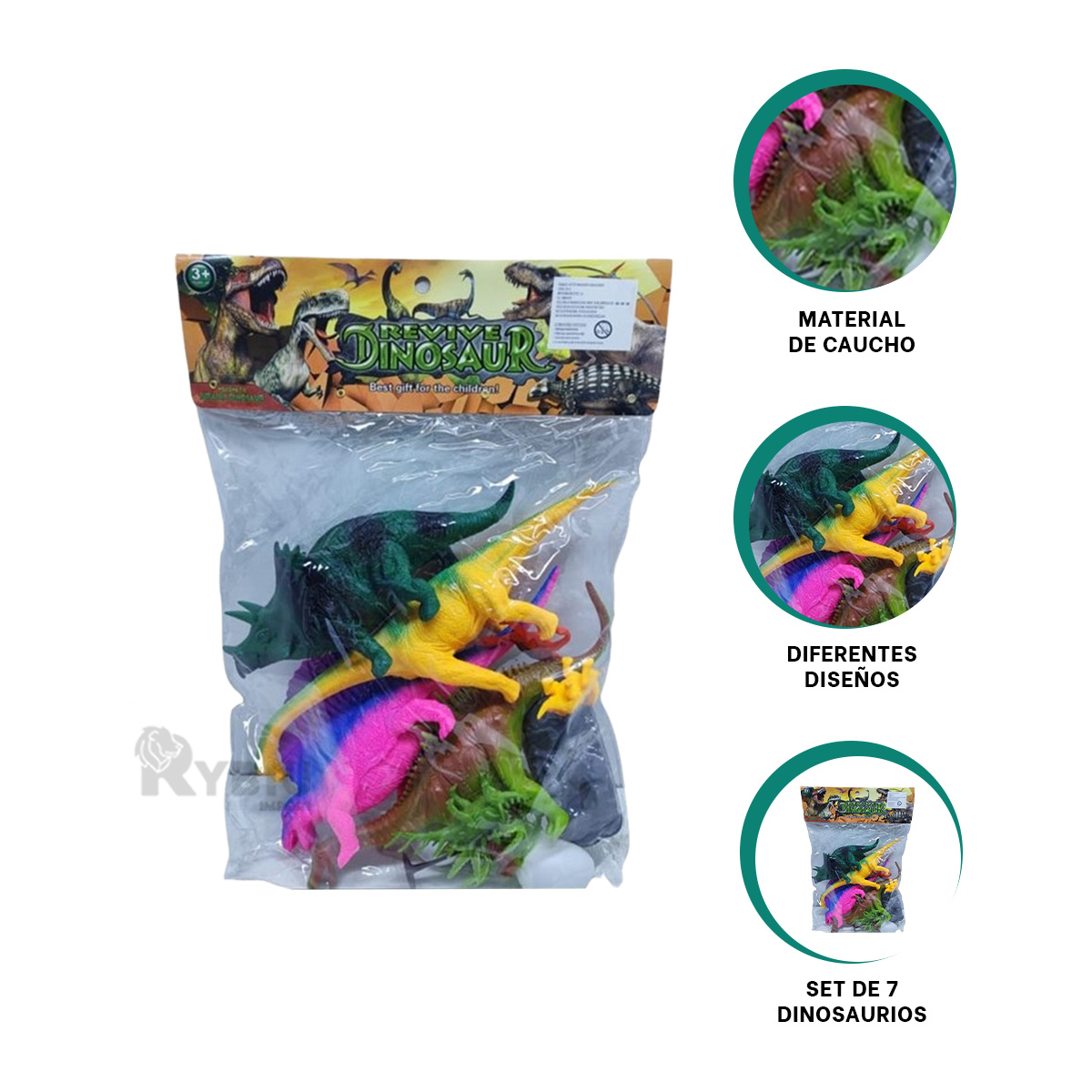 SET DINO VARIADO EN MULTICOLOR Y+REGALO LIGAS PARA PEINAR - 2