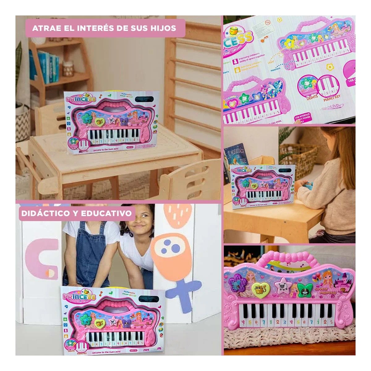 PIANO ROSADO MUSICAL CON TECLAS Y SONIDOS PARA JUEGO INFANTIL Y+POST IT - 5