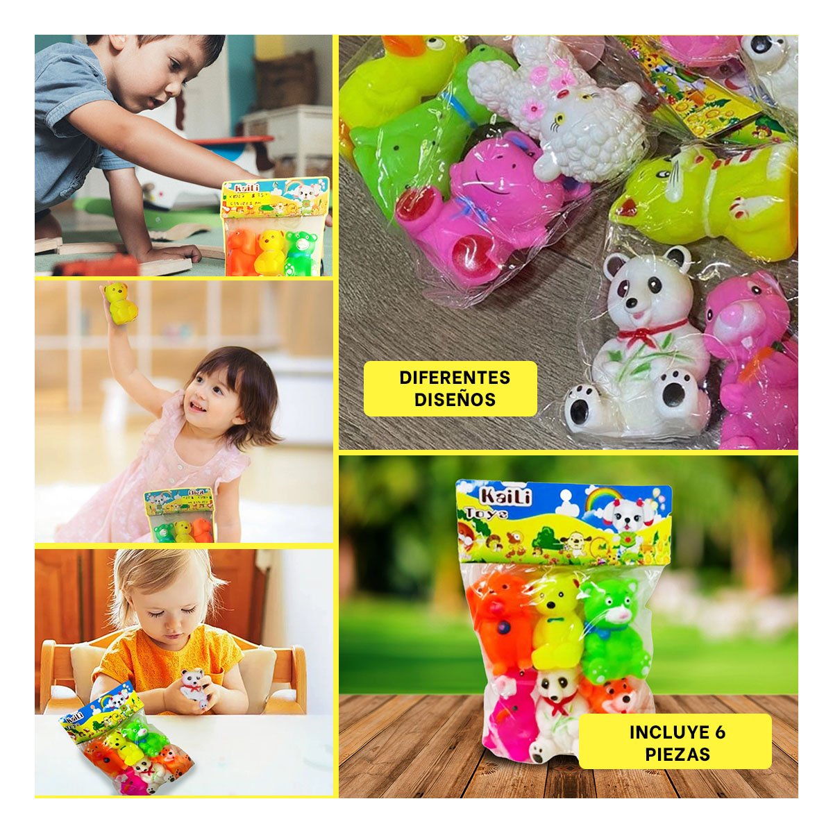 ANIMALES EDUCATIVOS 6 PIEZAS MULTICOLOR CHILLONES PARA NIÑOS YSTICKY - 1