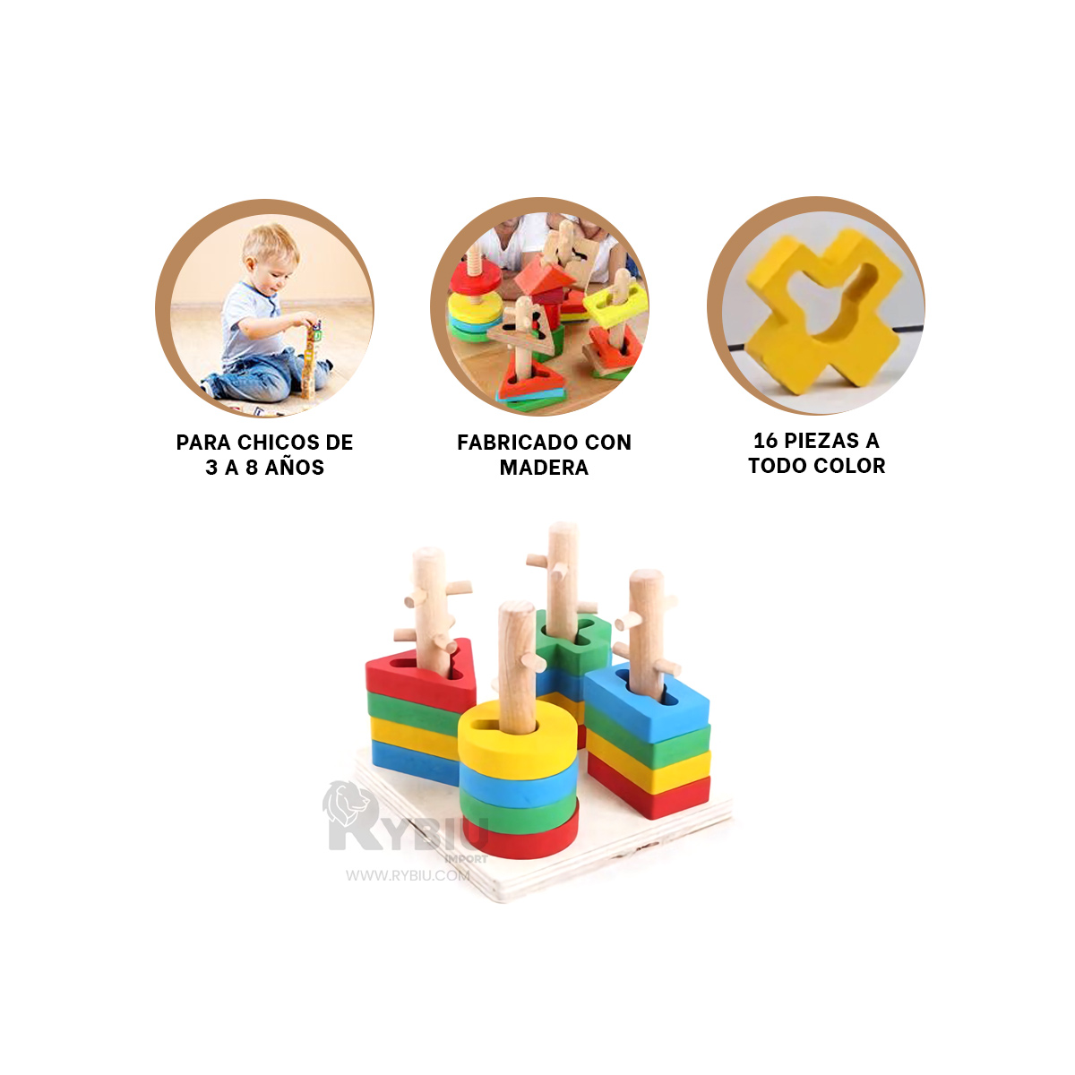 JUEGO DE ENCAJE PARA KIDS EN MADERA Y+POST-IT ADHESIVOS - 3