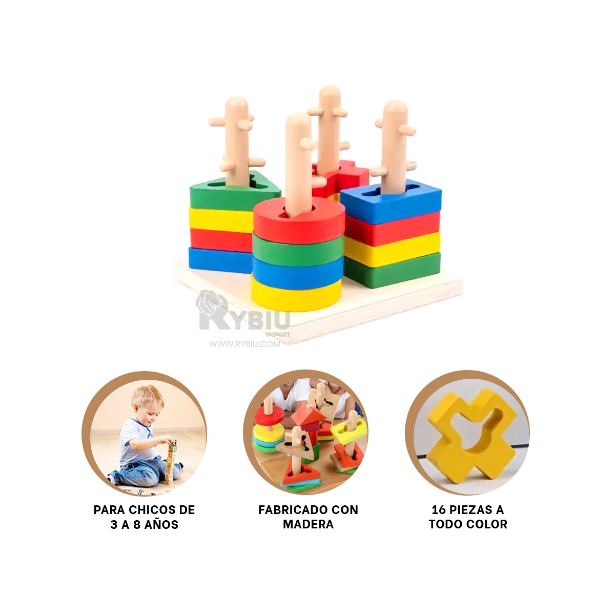 JUEGO ENTRETENIDO DE ENCAJE EN MADERA Y+LIGAS DE REGALO - 1
