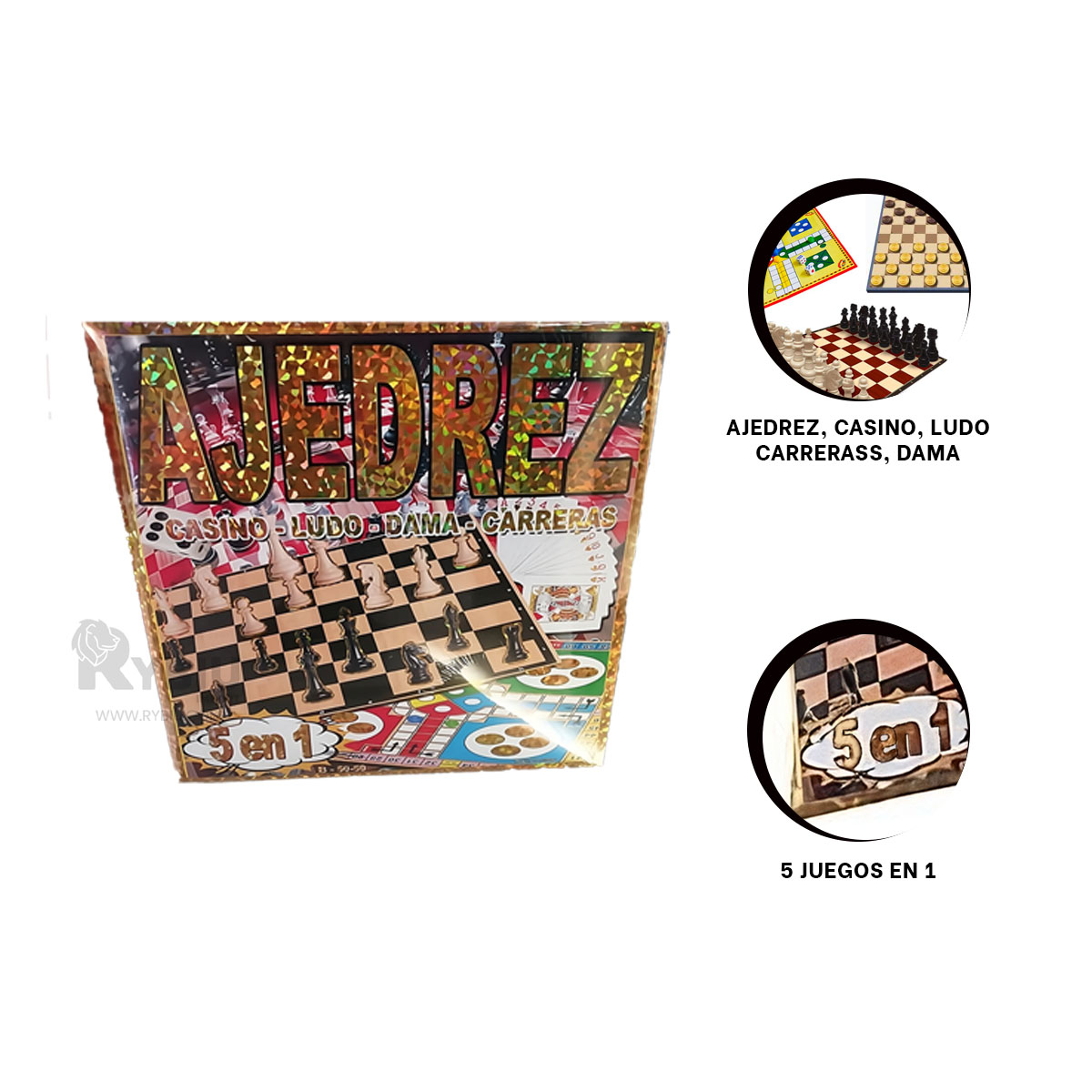 PACK JUEGO DE MESA 5 EN 1 Y+REGALO LIGAS PARA PEINAR - 2
