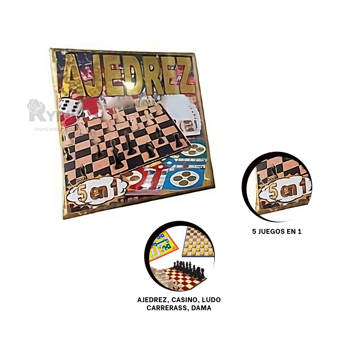 PACK JUEGO DE MESA 5 EN 1 Y+REGALO LIGAS PARA PEINAR - 3
