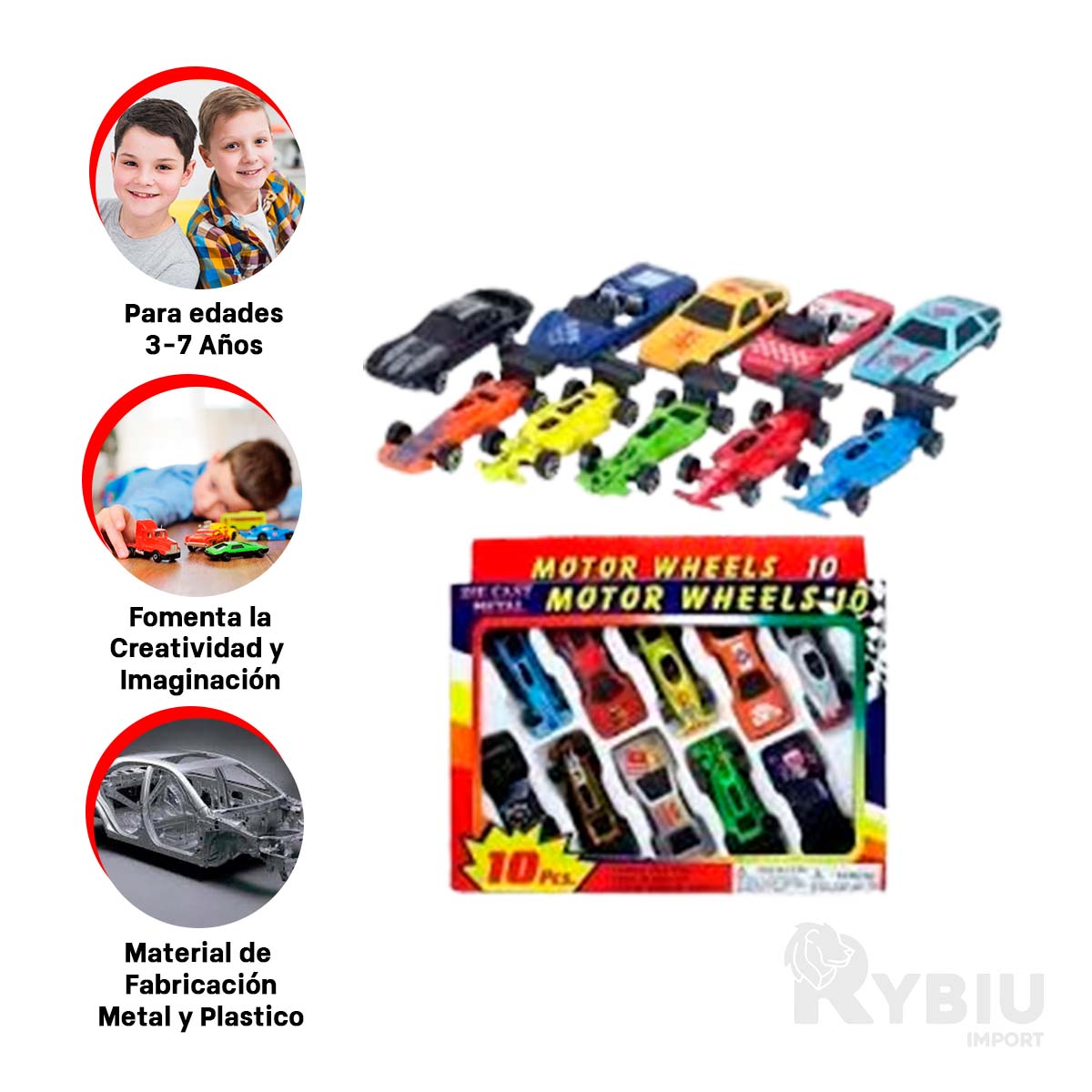 SET DE COCHES 10 COLORIDOS EN MULTICOLOR Y+REGALO STICKERS - 3