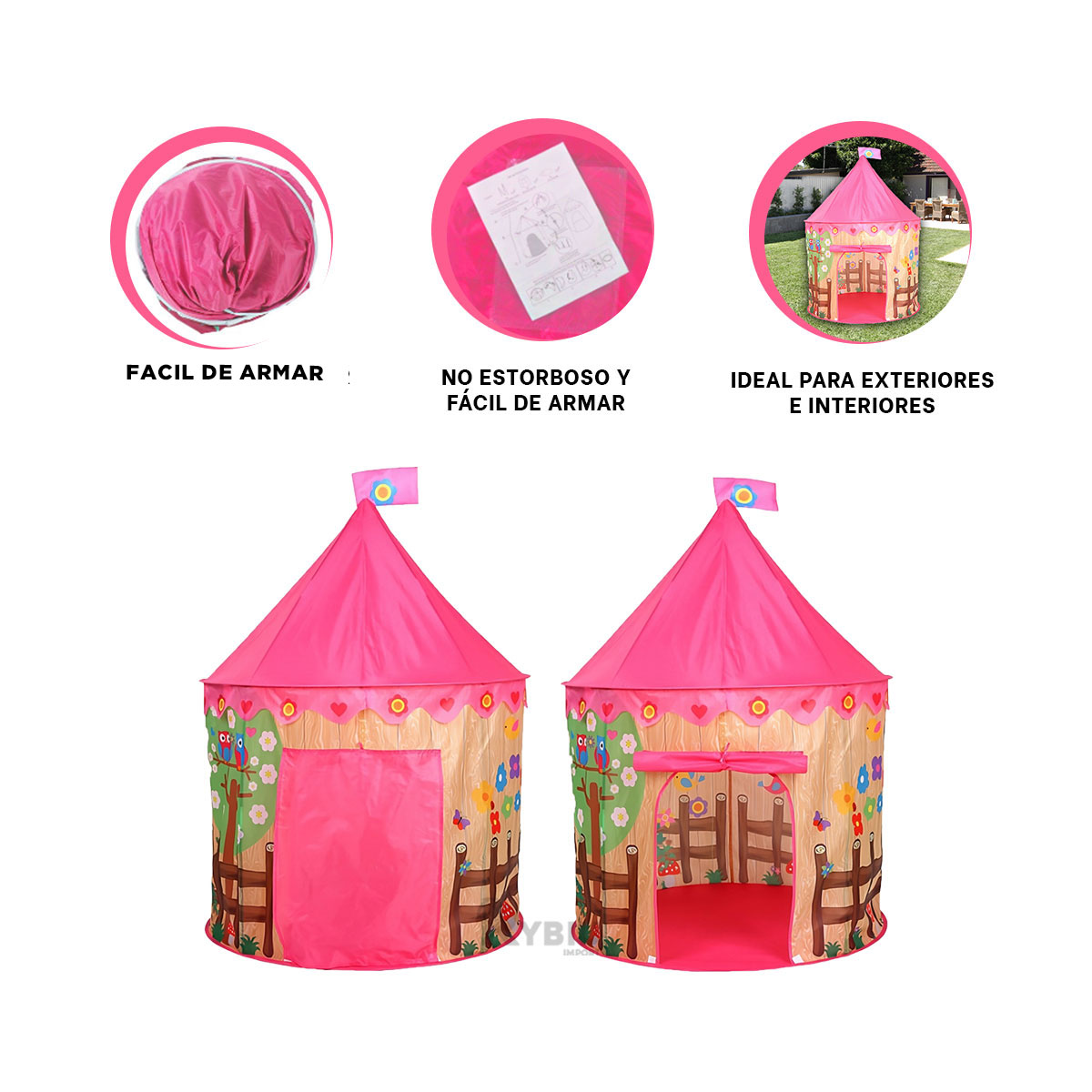 TIENDA ELEGANTE EN COLOR ROSADO Y+BANDERITAS ADHESIVAS - 4