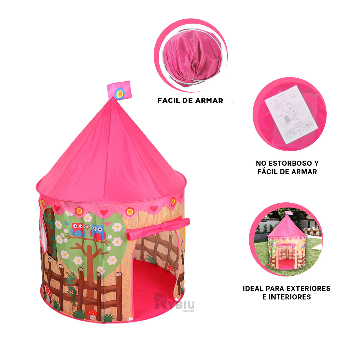 TIENDA INFANTIL EN COLOR ROSADO Y+REGALO LIGAS PARA PEINAR - 3