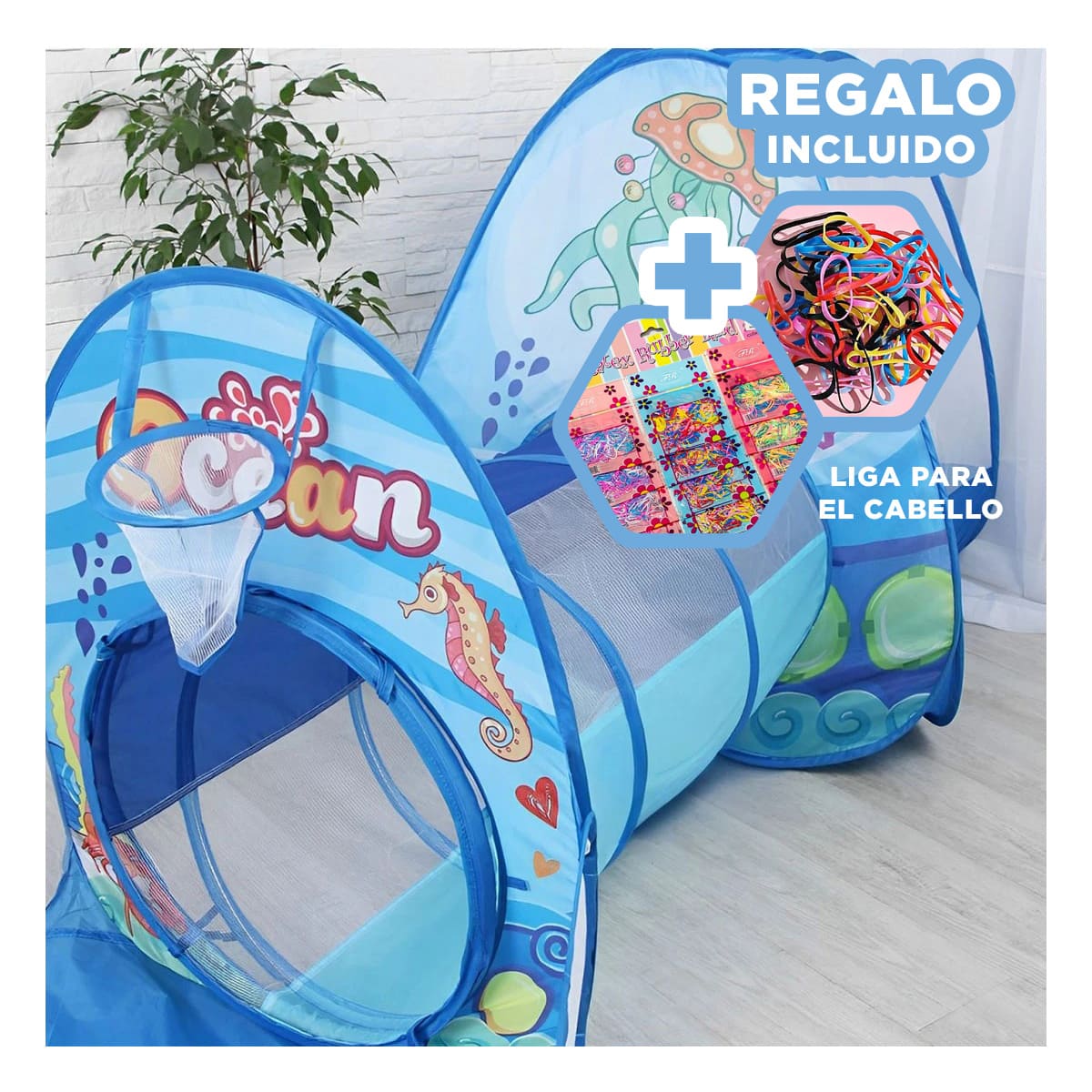 TIENDA PORTATIL DE 3 CELESTE Y+REGALO LIGAS PARA PEINAR - 1