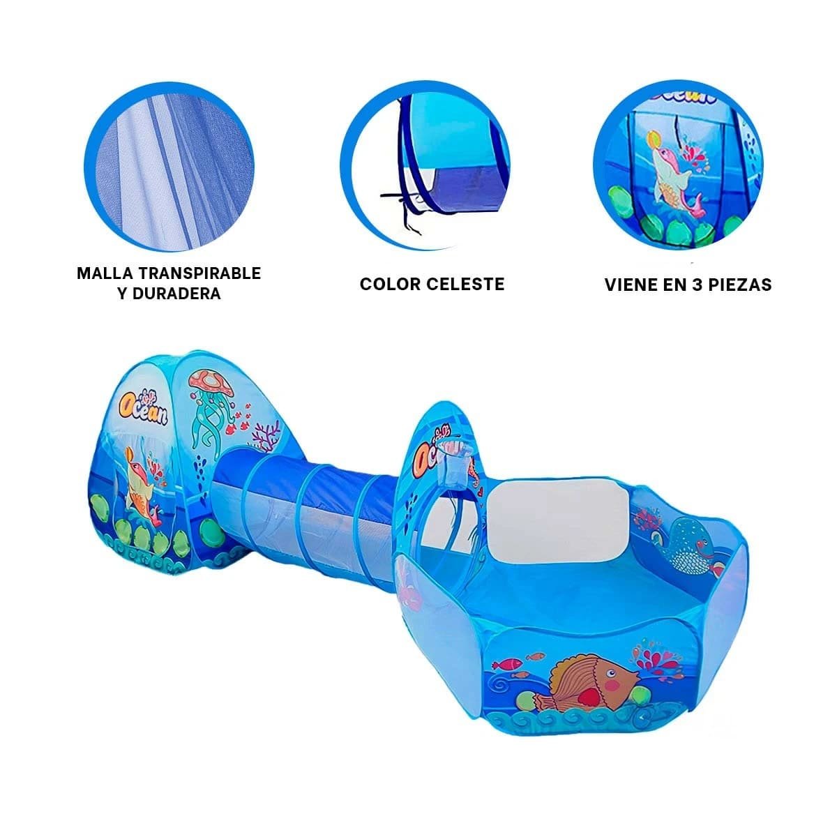 TIENDA COMPACTA DE NIÑO DE CAMPO 3 PIEZAS MG-16335 EB CELESTE PARA CAMPING - 3