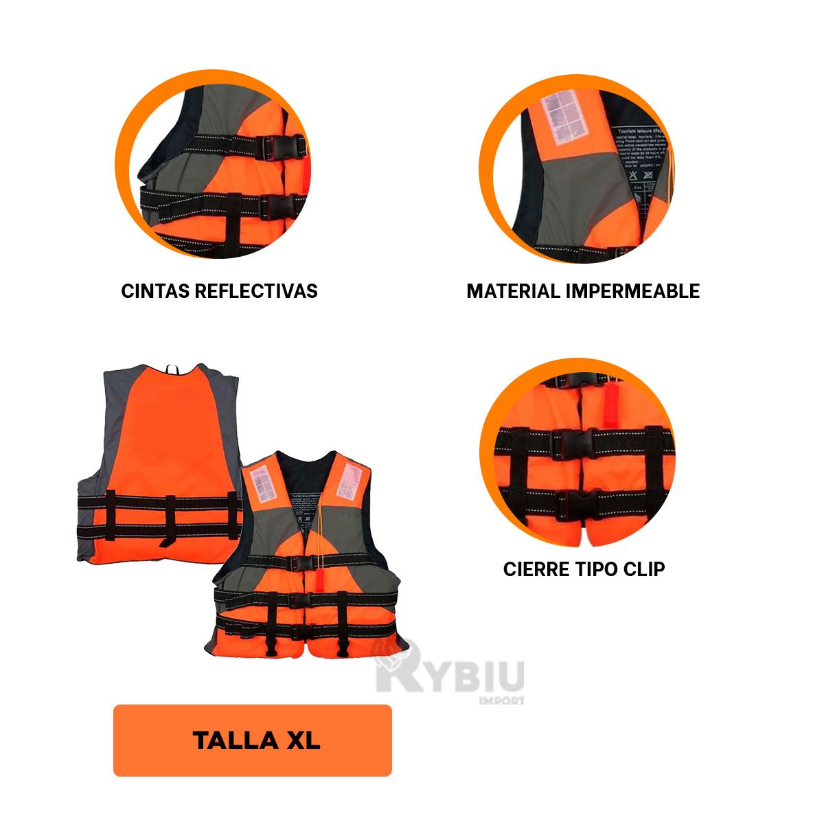 SALVAVIDAS RYBIU MG-L50 NARANJA LIVIANO PISCINA XL + GIFT STICKERS - 1