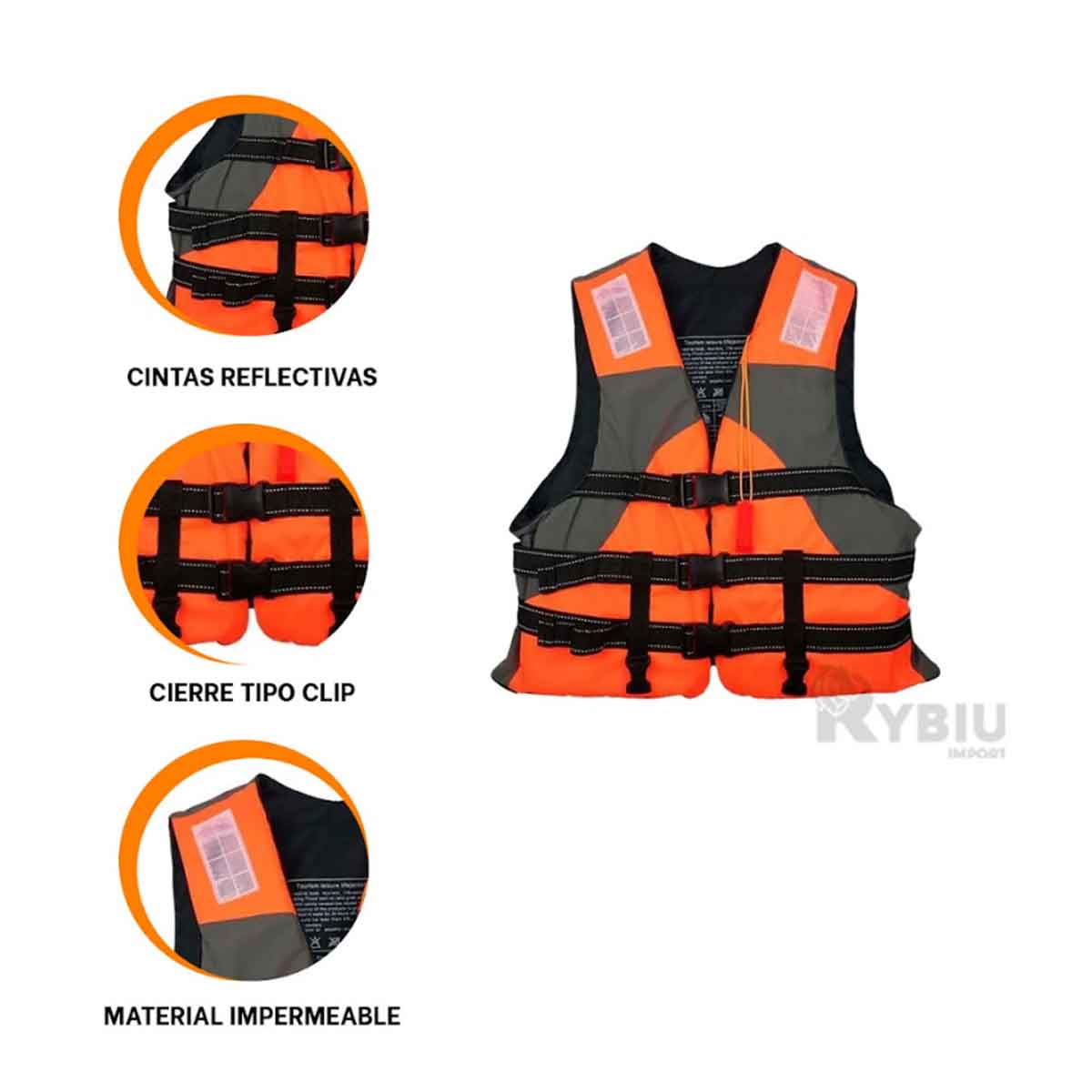 SALVAVIDAS RYBIU MG-L50 NARANJA LIVIANO PISCINA L + GIFT STICKERS - 1