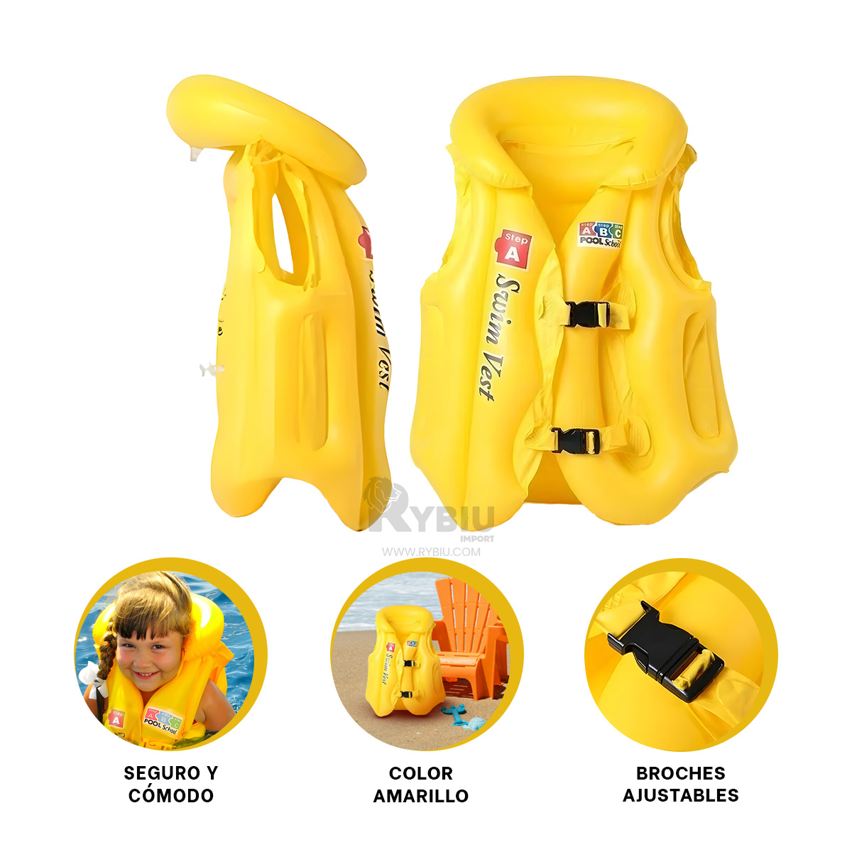 SALVAVIDAS RYBIU MG-4001A VINILO AMARILLO SEGURO PISCINA + REGALO STICKERS - 3