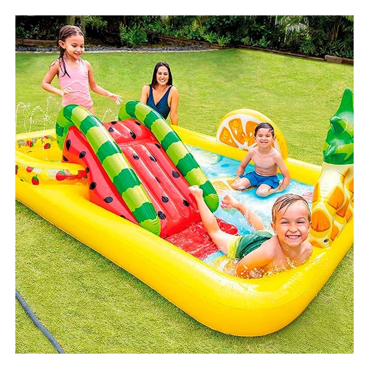 ÁREA INFLABLE FRUTAS CON TOBOGÁN MOD. 57158NP 91CM X 244CM X 91CM INTEX INFANTIL Y+LIGAS REGALO - 2
