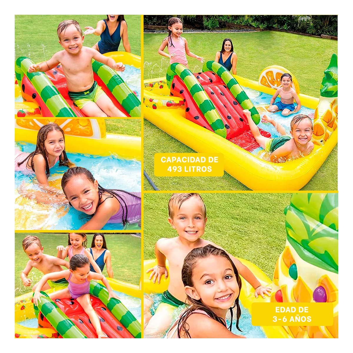 ÁREA INFLABLE FRUTAS CON TOBOGÁN MOD. 57158NP 91CM X 244CM X 91CM INTEX INFANTIL Y+LIGAS REGALO - 5