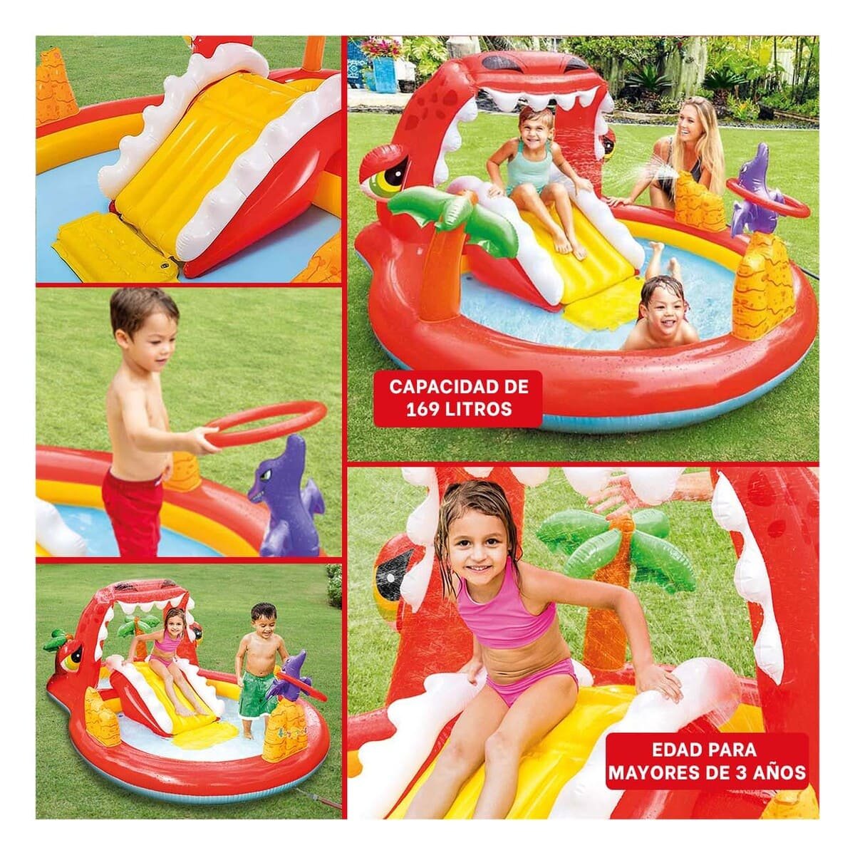 ÁREA INFLABLE HAPPY DINO MOD. 57163NP 196X170X107 CM INTEX INFANTIL Y+LIGAS REGALO - 5