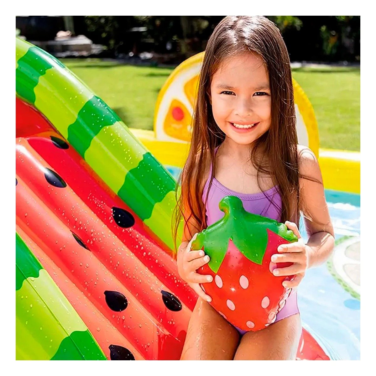 PARQUE INFLABLE FRUTAS CON TOBOGÁN MOD. 57158NP 91CM X 244CM X 91CM INTEX PARA JARDÍN Y+POST IT - 2