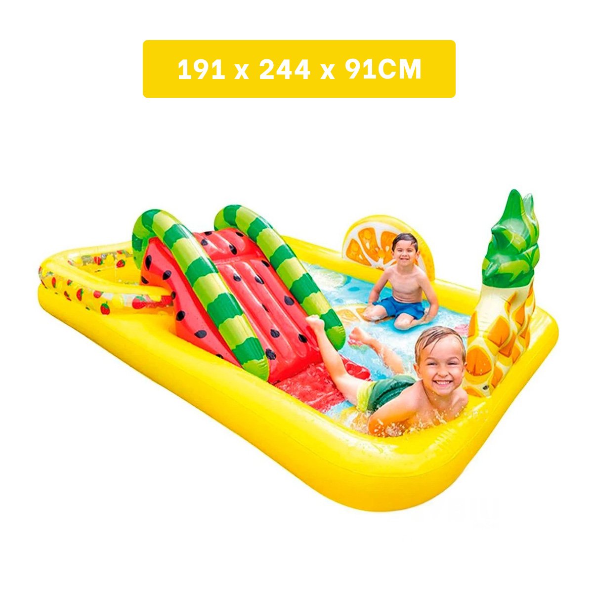 PARQUE INFLABLE FRUTAS CON TOBOGÁN MOD. 57158NP 91CM X 244CM X 91CM INTEX PARA JARDÍN Y+POST IT - 4