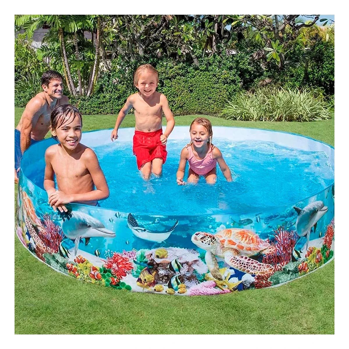 ALBERCA INFLABLE PARA JARDIN CON FIGURA DELFIN Y ESTILO VERANIEGO Y+LIGAS REGALO - 1
