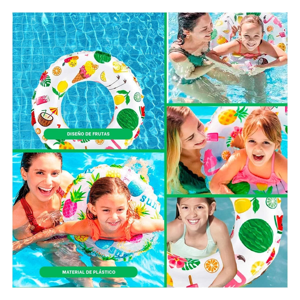 FLOTADOR CIRCULAR DE 61 CM CON DISENO DE FRUTAS PARA PISCINA FAMILIAR Y+LIGAS REGALO - 5