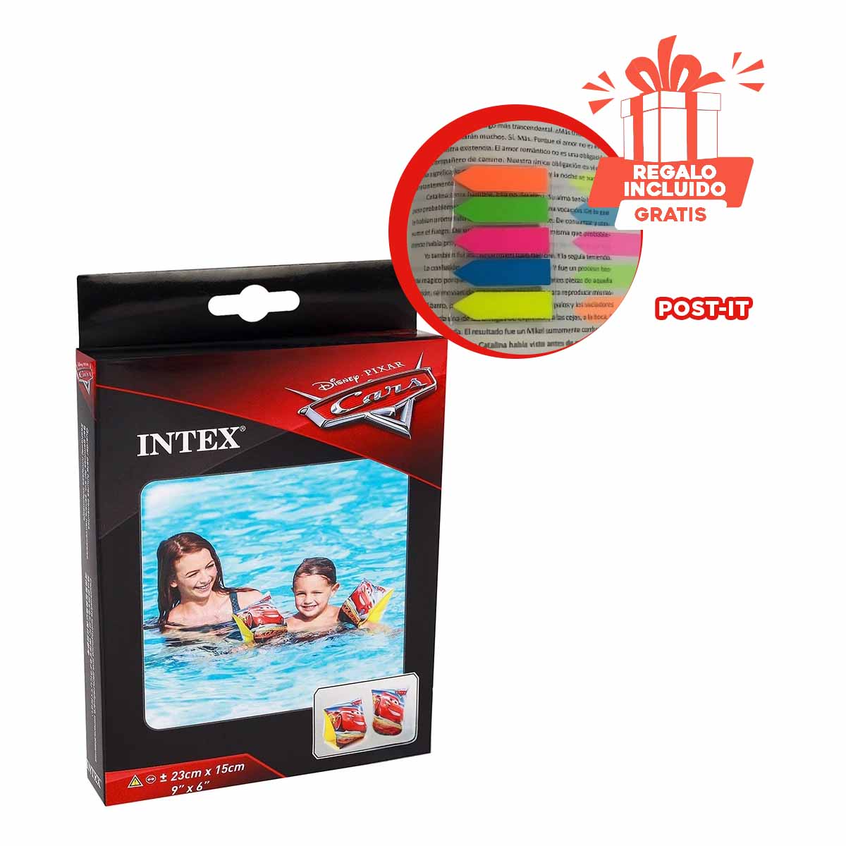 INFLABLE PARA NADO 23X15CM CARRO Y+BANDERITAS ADHESIVAS - 1