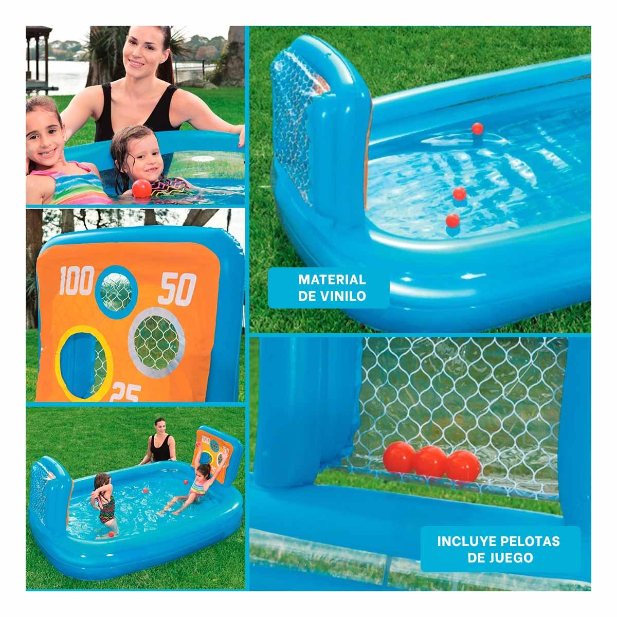 BANO INFLABLE FAMILIAR PARA JARDIN CON DOS PORTERIAS Y DIVERSION ACUATICA Y+POST IT - 1